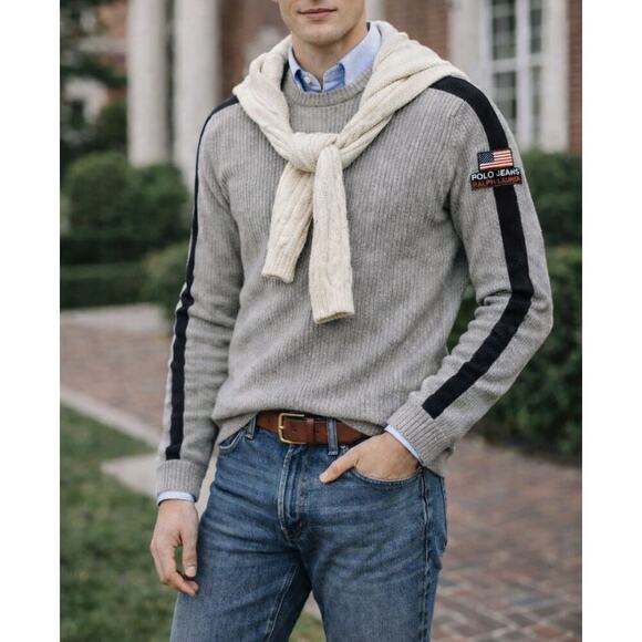 Apollo Jeans Other - Vintage Rare Polo Jeans Co. Ralph Lauren Gray Ribbed-Knit Flag Logo